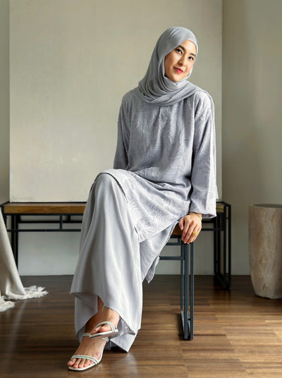 TANJUNG Long Kurung Set in Grey