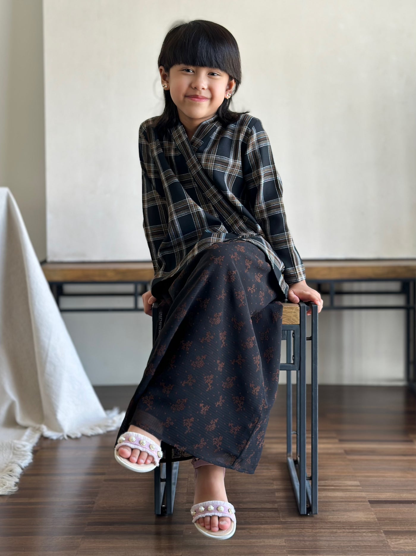 SIREH Modern Kebaya with Skirt Set in Black Plaid