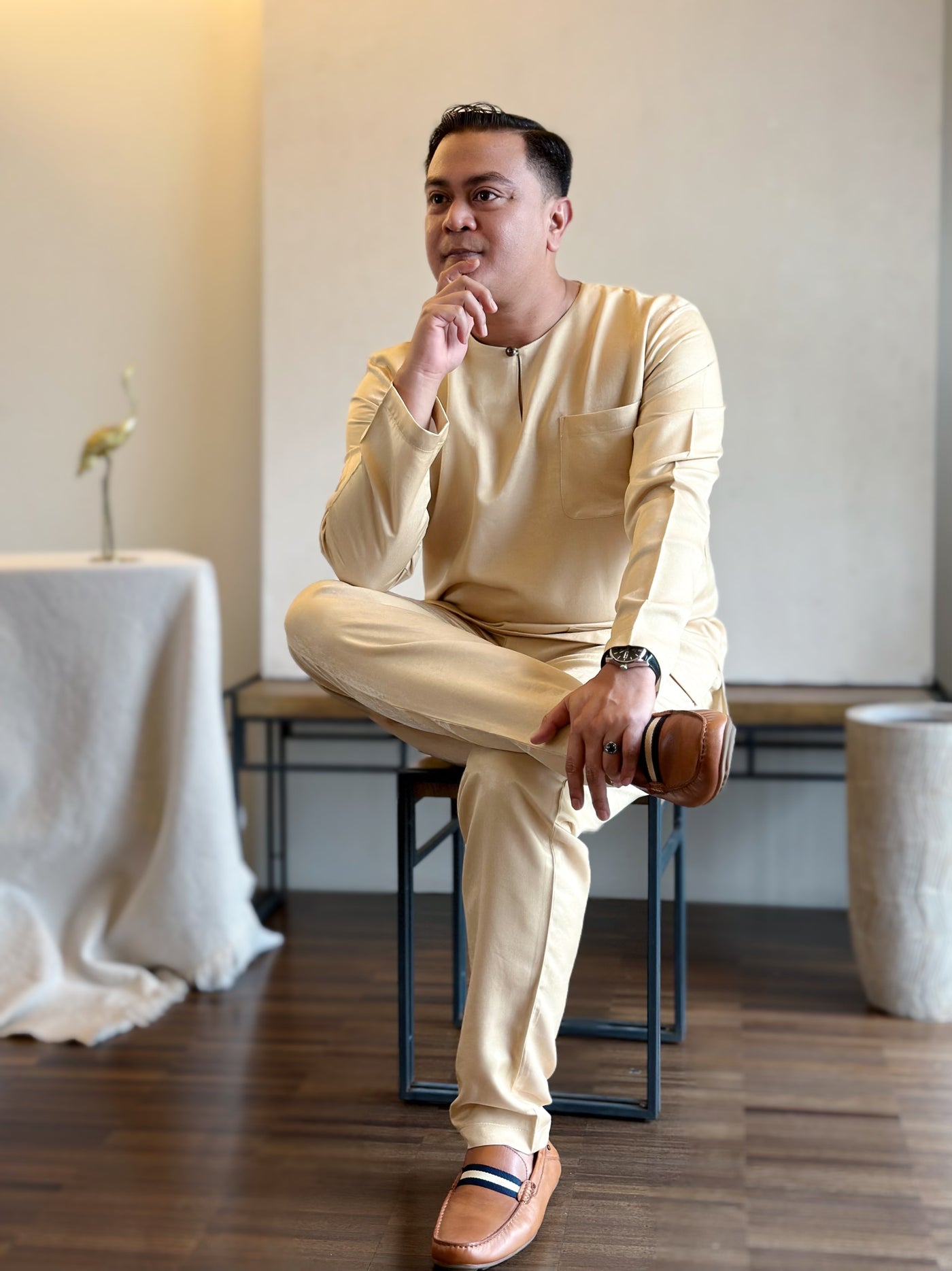 MALIK Teluk Belanga Baju Melayu Set in Buttermilk