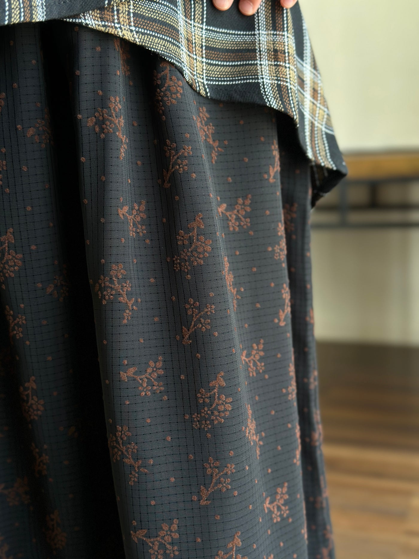 SIREH Modern Kebaya with Skirt Set in Black Plaid