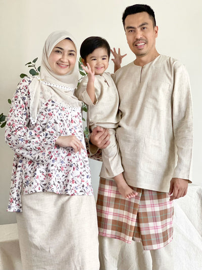 NIRMALA Modern Kurung Set in Beige Floral