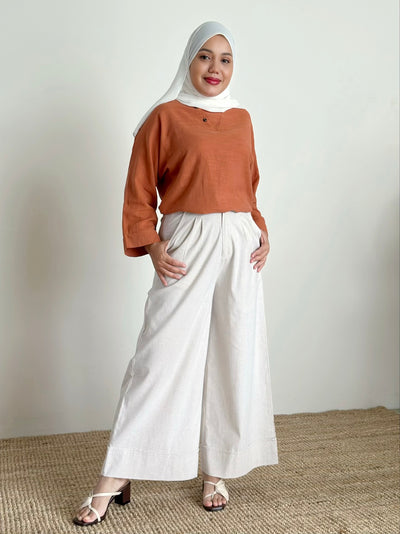 AUBREY Cotton Palazzo Pants in Oatmeal
