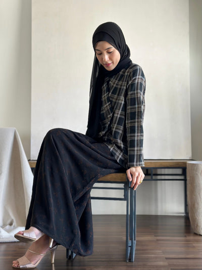 CENGKIH Modern Kebaya with Skirt Set in Black Plaid