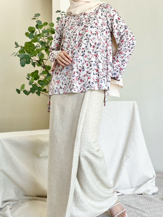 NIRMALA Modern Kurung Set in Beige Floral
