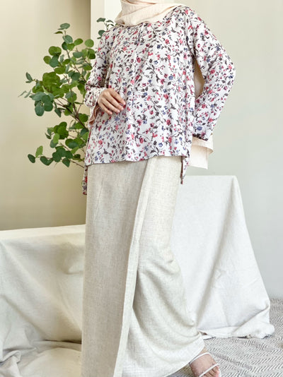 NIRMALA Modern Kurung Set in Beige Floral