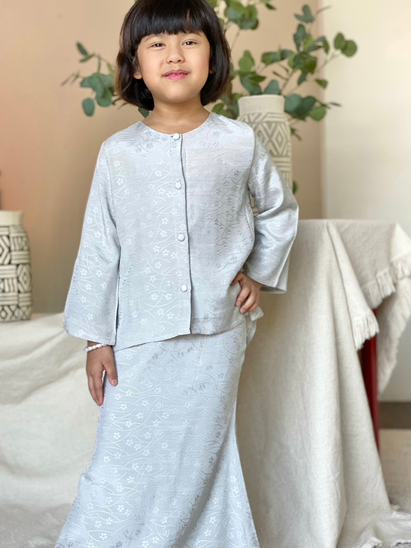 PUTRI Flare Modern Kurung Set in Grey