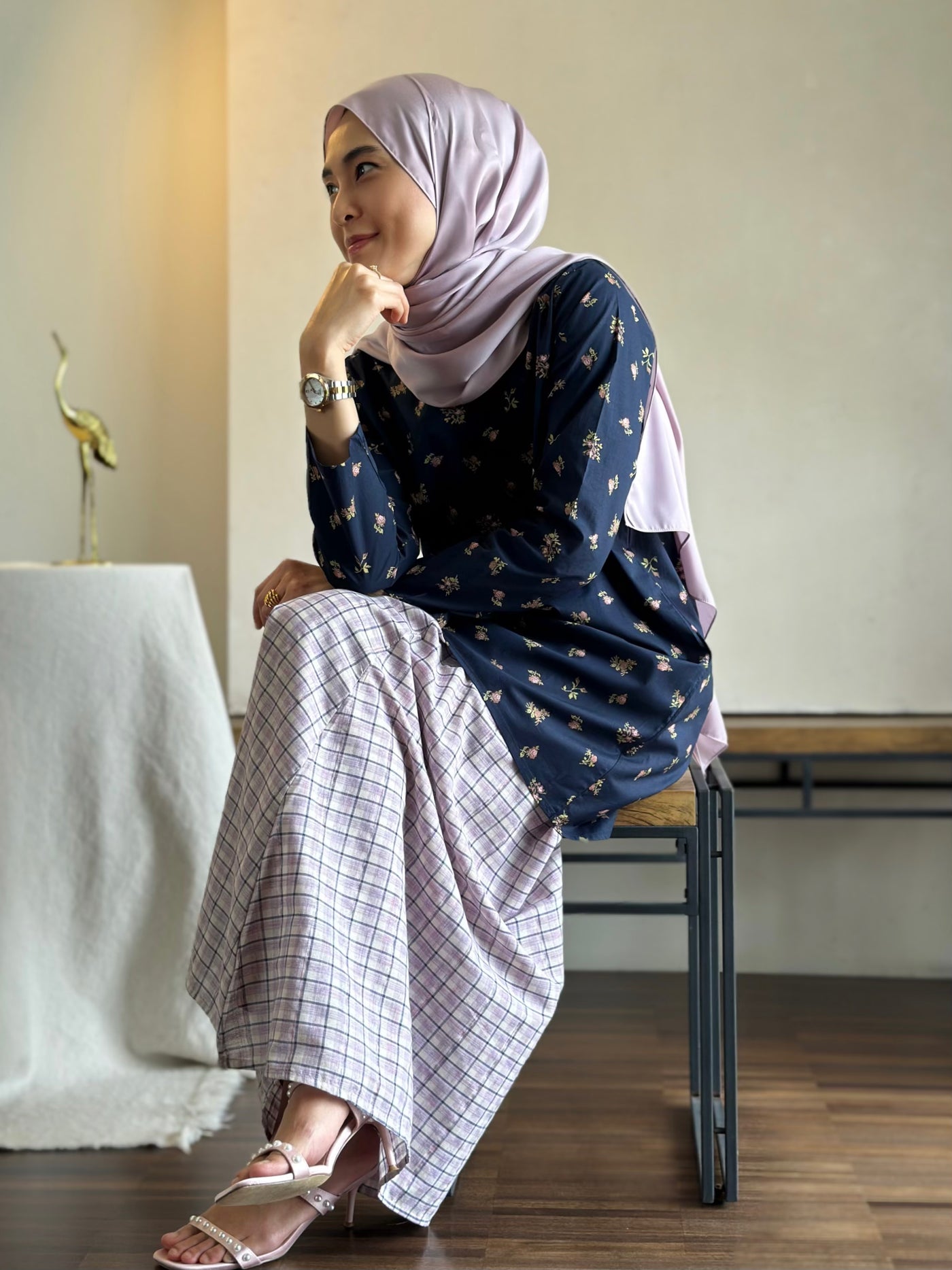 BIDARA Kurung Set in Navy-lilac