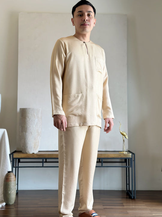 MALIK Teluk Belanga Baju Melayu Set in Buttermilk