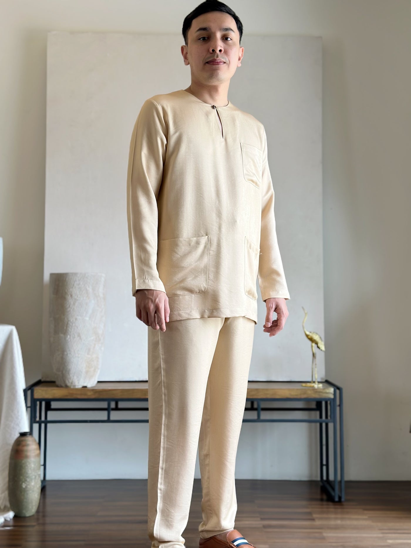 MALIK Teluk Belanga Baju Melayu Set in Buttermilk