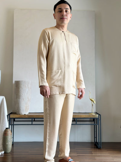 MALIK Teluk Belanga Baju Melayu Set in Buttermilk