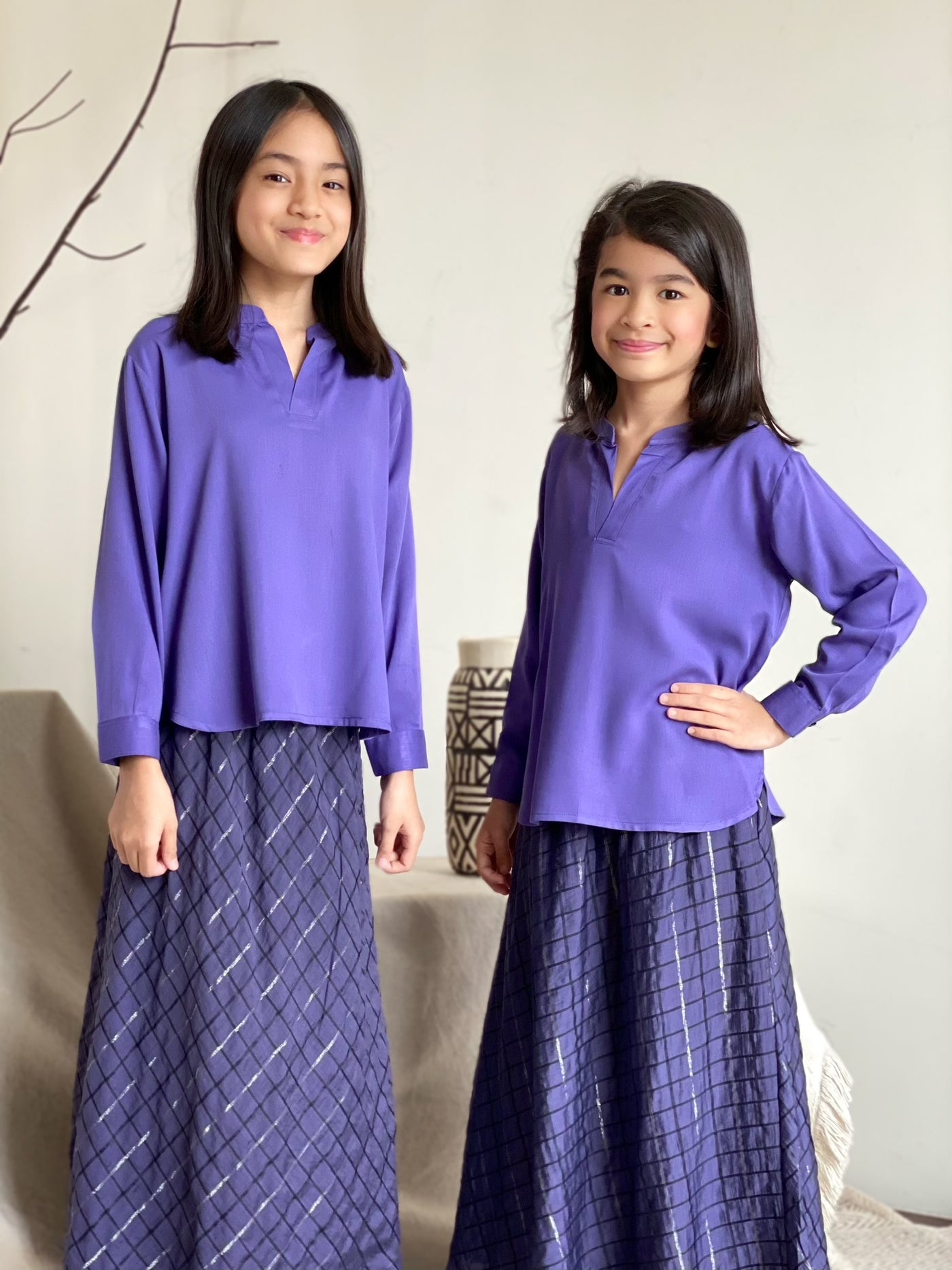 MERDU Tunic with Flared Skirt Set in Purple