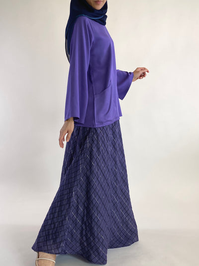JELITA Pocket Blouse with Flared Skirt Set in Purple