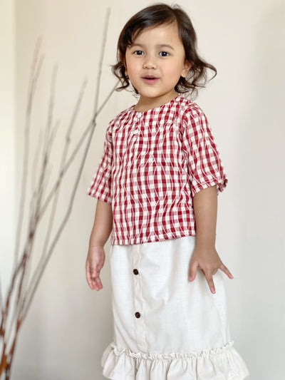 TENANG Unisex Baby’s Kurta in Red Gingham