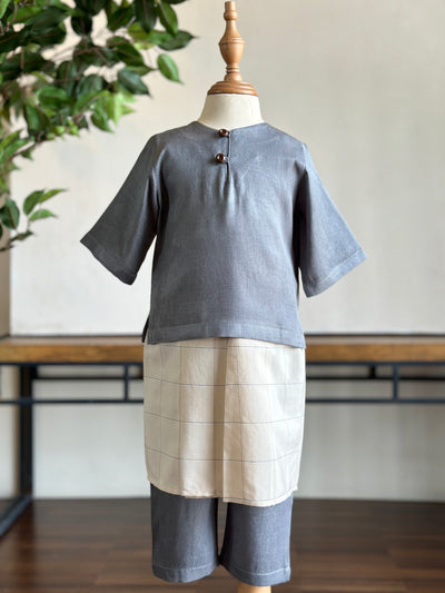 QAID Baby’s Teluk Belanga Baju Melayu Set in Pewter