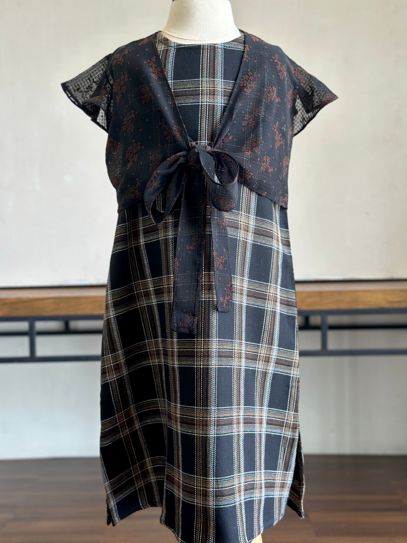 KEMIRI Baby's Dress with Mini Bolero Set in Black Plaid