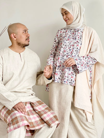 NIRMALA Modern Kurung Set in Beige Floral