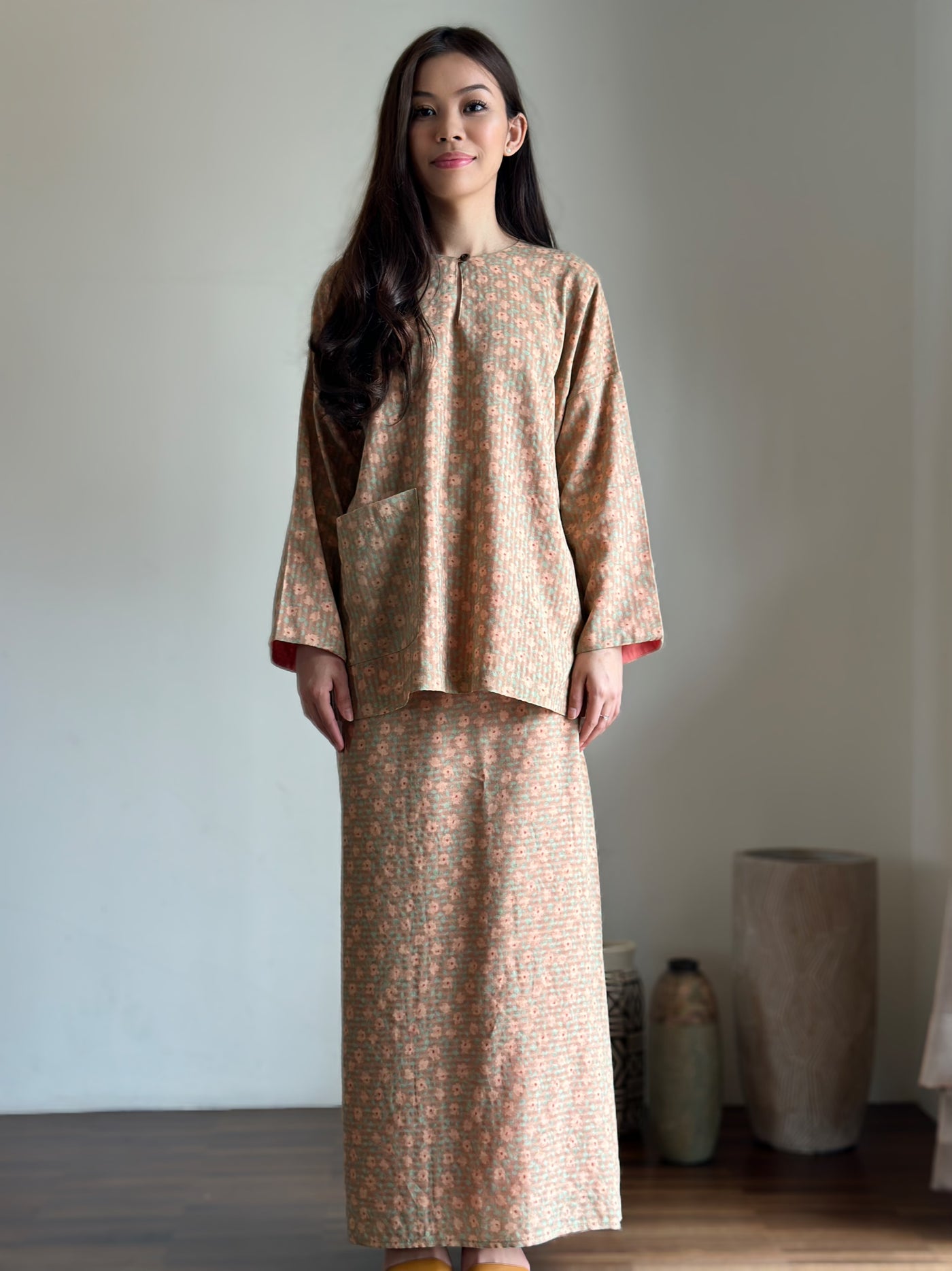 MULUS Kurung Kedah Set in Peach Floral