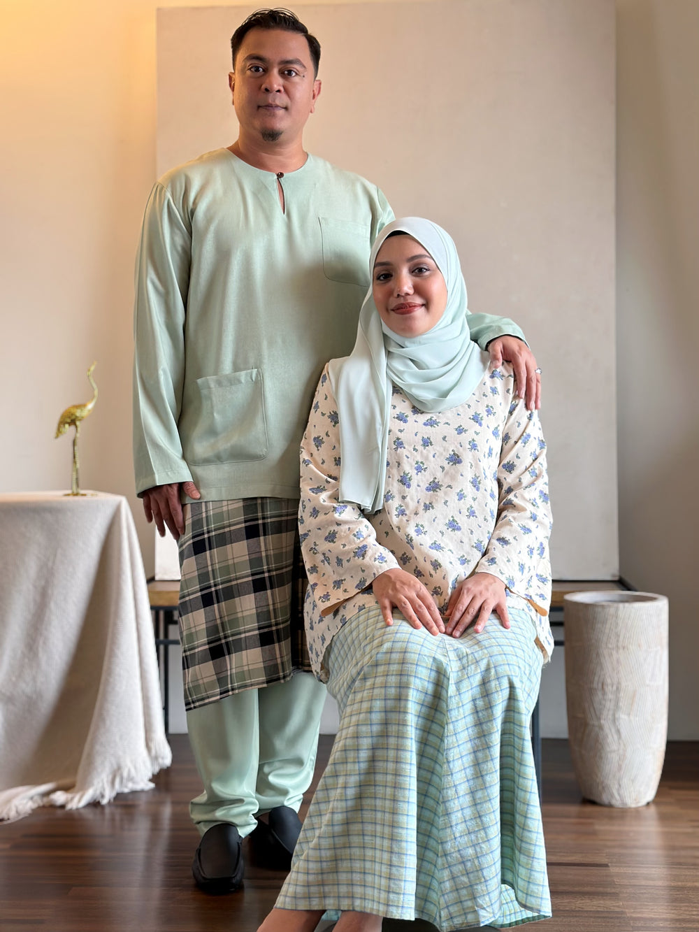 CENDANA Short Kurung Set in Mint Floral