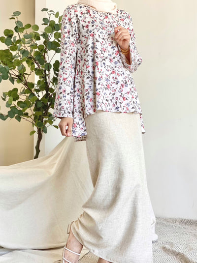 NIRMALA Modern Kurung Set in Beige Floral