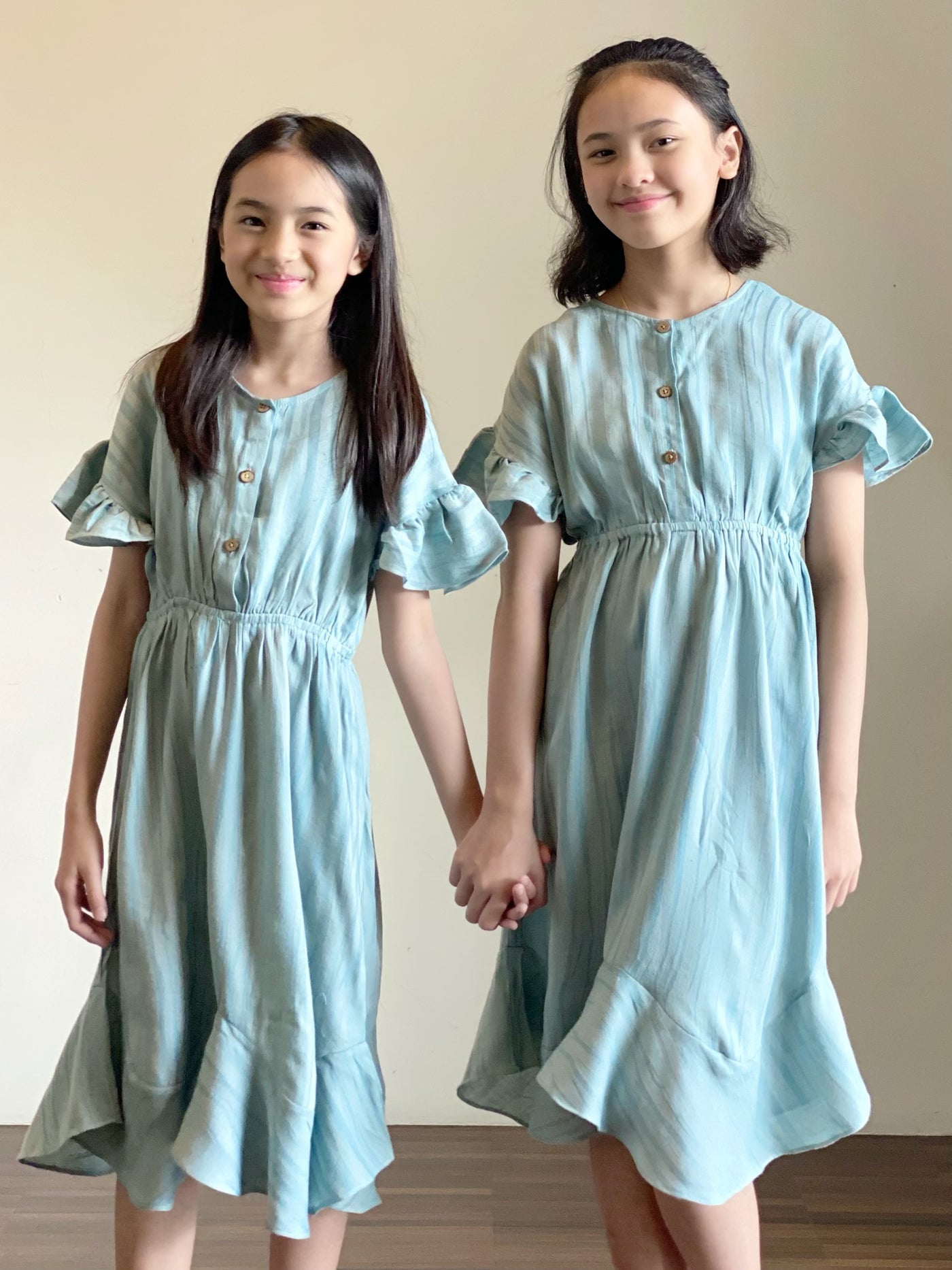 FLAMINGO Frill Dress in Dusty Cyan