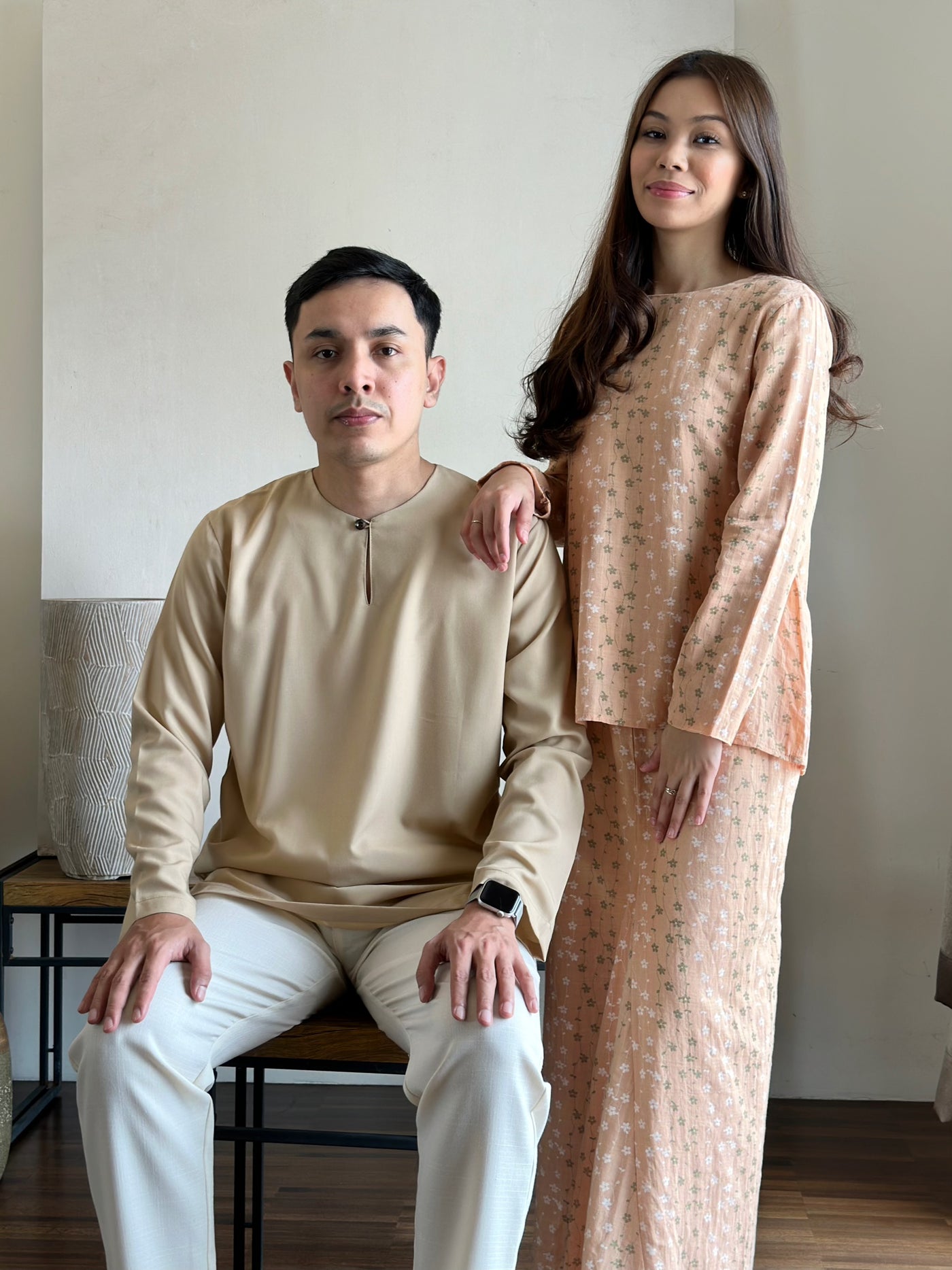 KANDIS Modern Kurung Set in Peach Floral