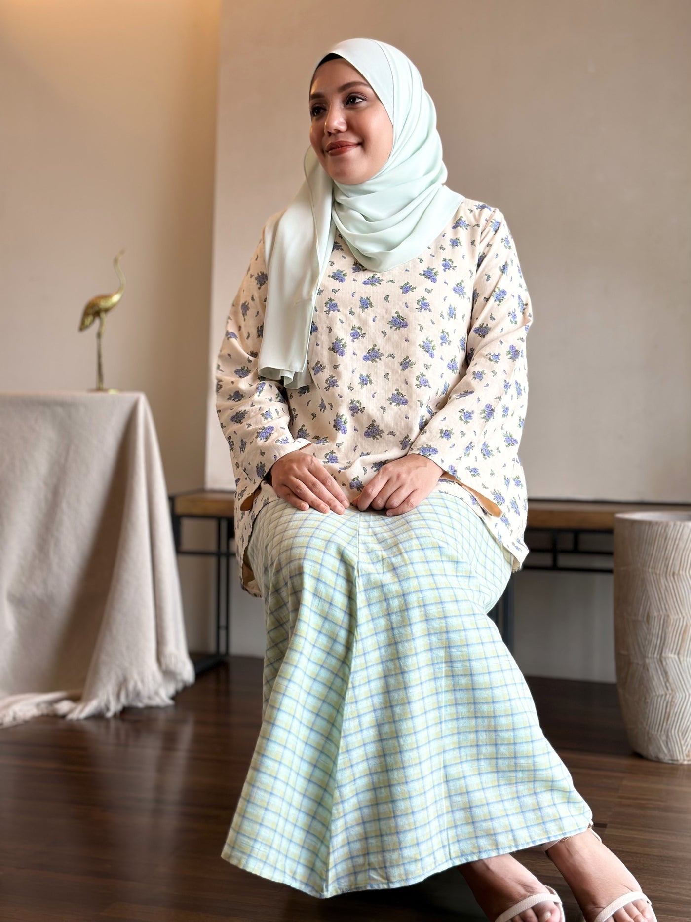CENDANA Short Kurung Set in Mint Floral