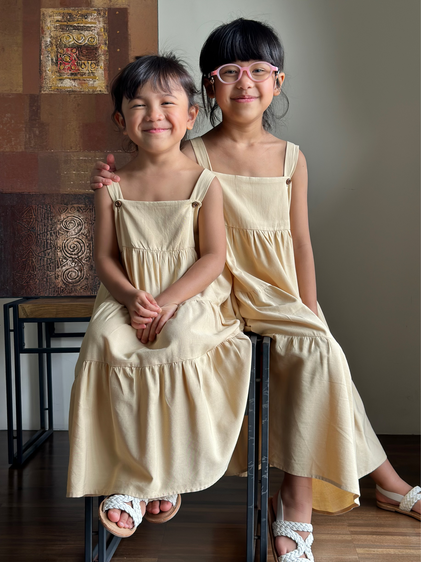 SUMMER Overall Flounce Dress in Parmesan