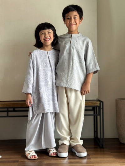 KASTURI Long Kurung Set in Grey