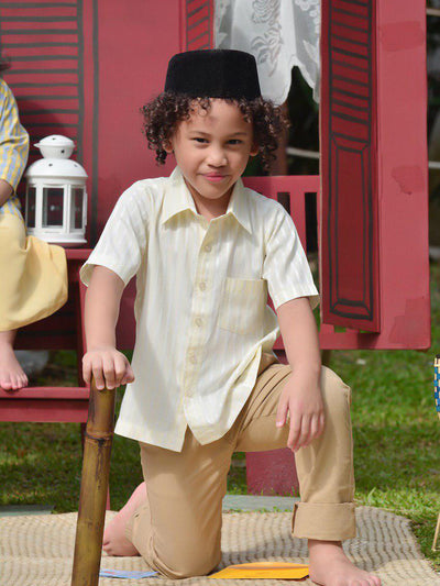 RAMLEE Yellow Monochrome Stripes Shirt