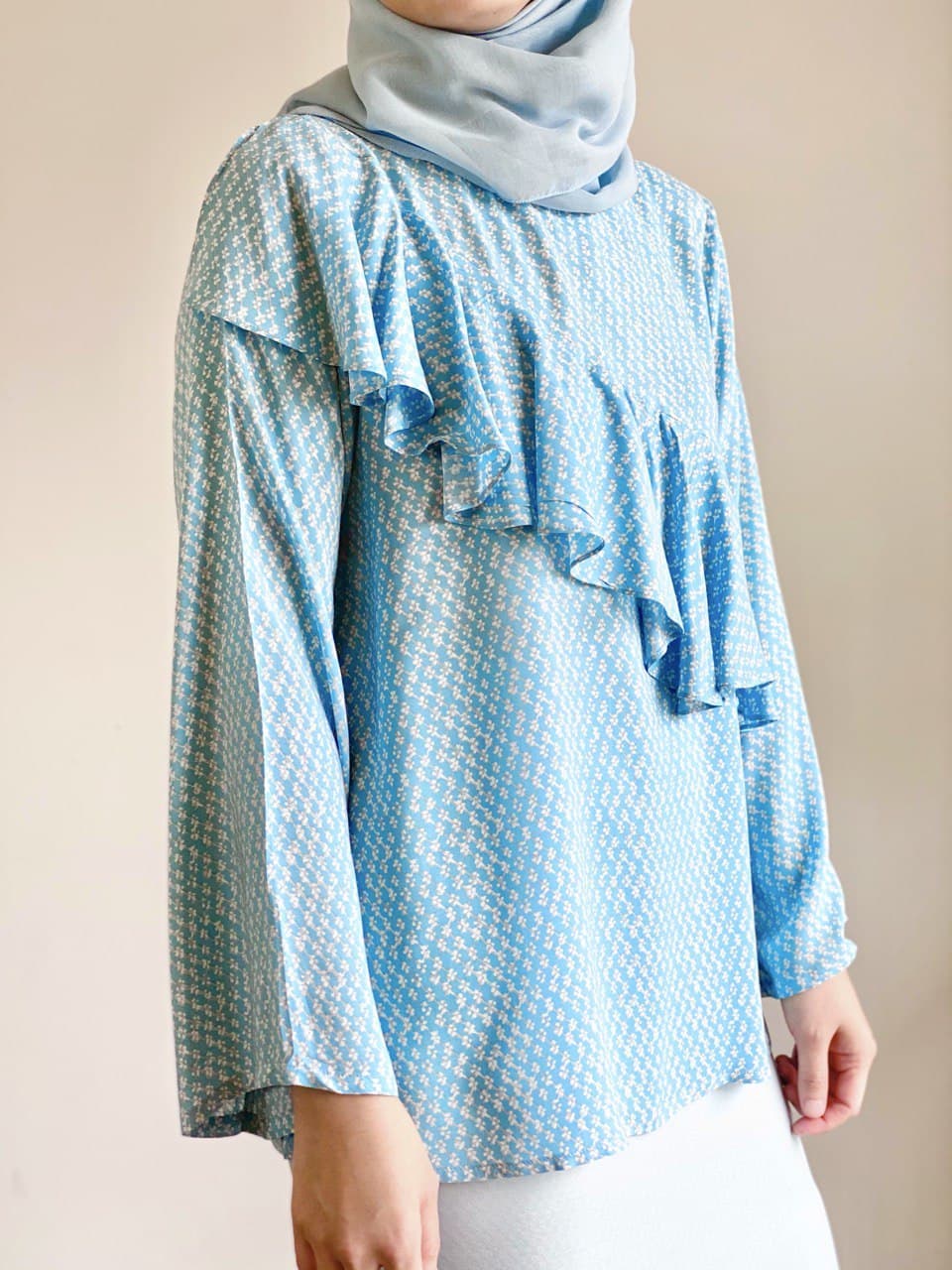WIDURI Ruffled Kurung Set in Sky