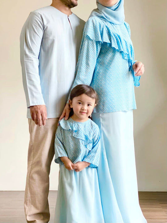 WIDURI Ruffled Kurung Set in Sky